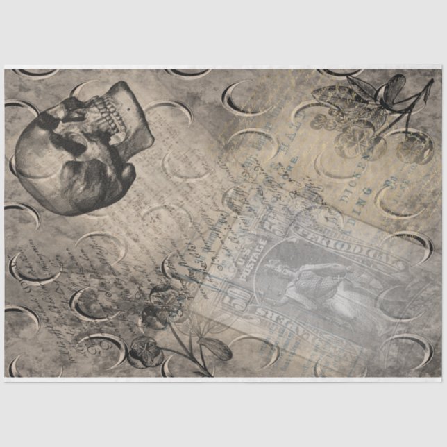 Halloween Skull and Moon Pattern Stamp Ephemera Tissue Paper (Front)