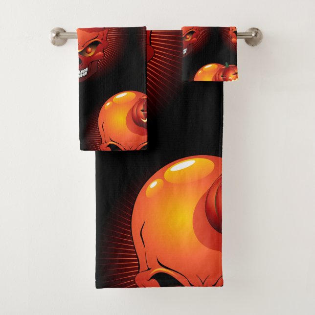 Halloween Skull and Pumpkin   Bath Towel Set (Insitu)