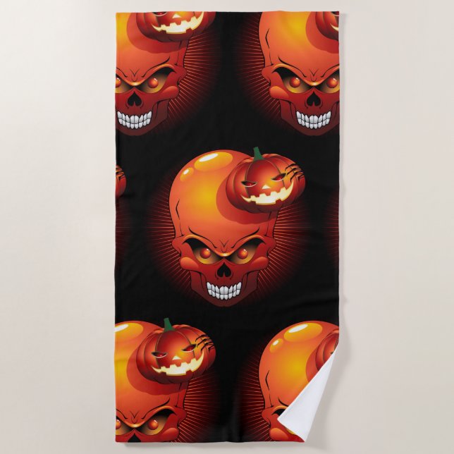 Halloween Skull and Pumpkin   Beach Towel (Front)