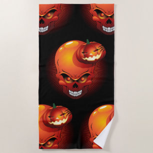 Halloween Skull and Pumpkin   Beach Towel