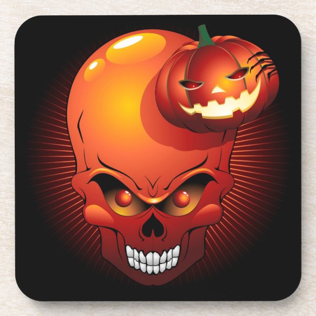 Halloween Skull and Pumpkin   Coaster (Front)