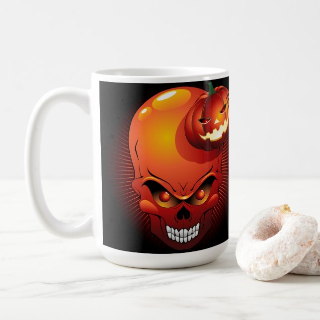 Halloween Skull and Pumpkin   Coffee Mug (With Donut)