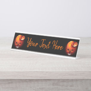 Halloween Skull and Pumpkin   Desk Name Plate