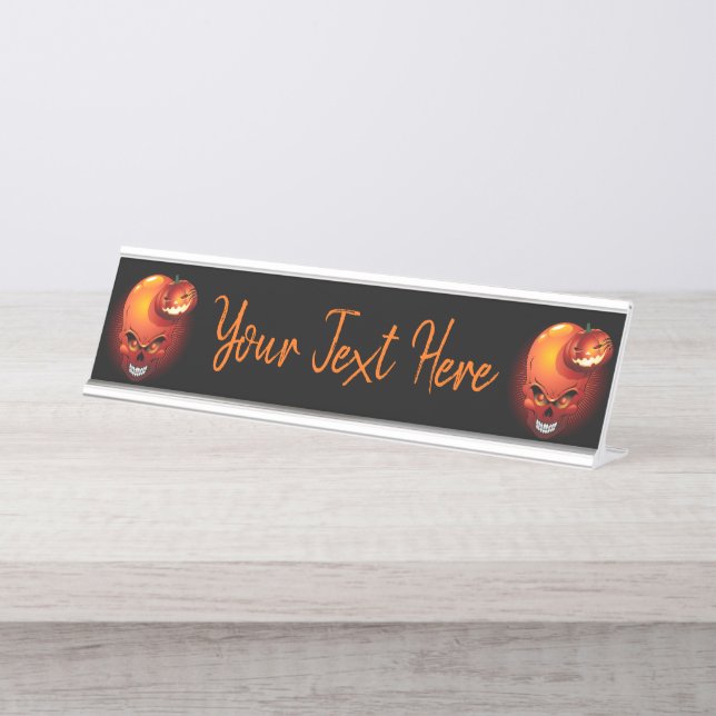Halloween Skull and Pumpkin   Desk Name Plate (Front)