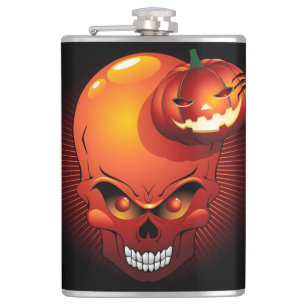 Halloween Skull and Pumpkin   Hip Flask