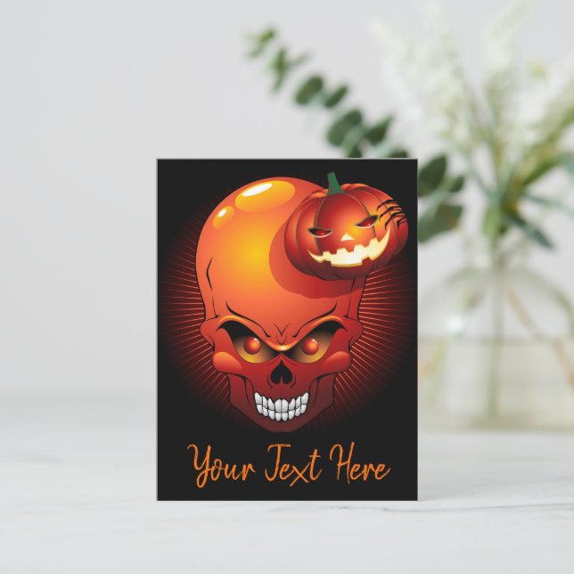 Halloween Skull and Pumpkin   Holiday Postcard (Standing Front)