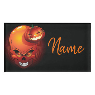 Halloween Skull and Pumpkin   Name Tag