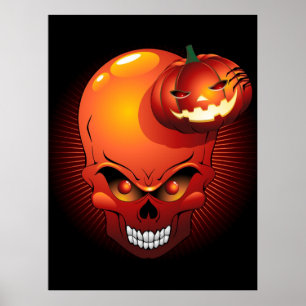 Halloween Skull and Pumpkin Poster