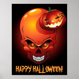 Halloween Skull and Pumpkin Poster Poster
