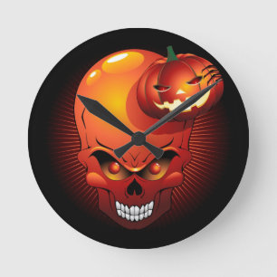Halloween Skull and Pumpkin      Round Clock