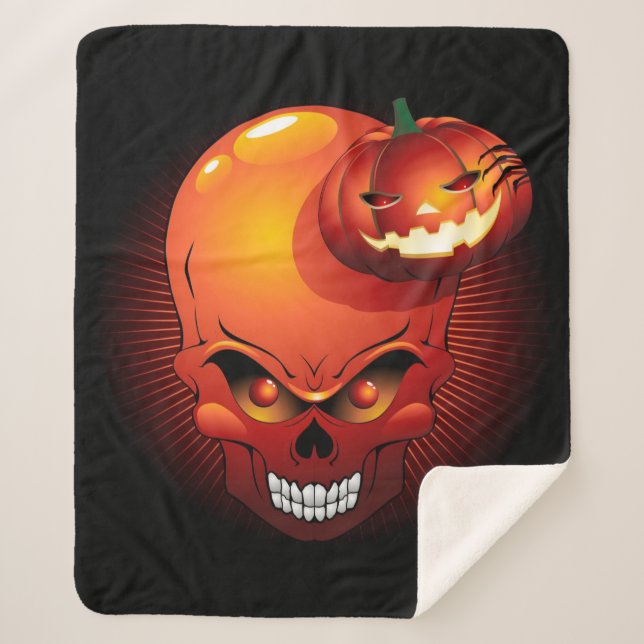 Halloween Skull and Pumpkin   Sherpa Blanket (Front)