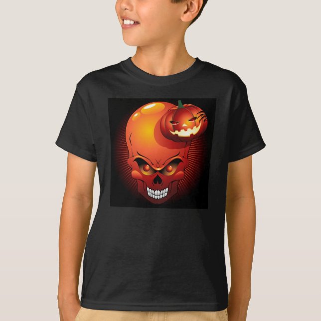 Halloween Skull and Pumpkin T-Shirt (Front)