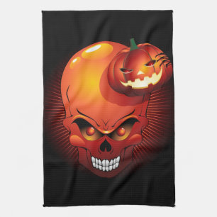 Halloween Skull and Pumpkin   Tea Towel