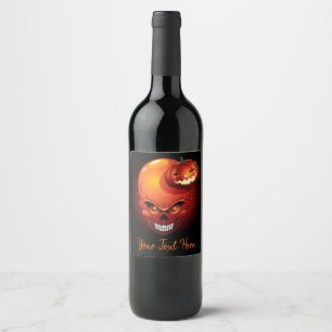 Halloween Skull and Pumpkin   Wine Label