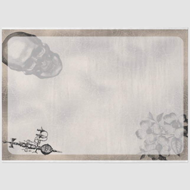 Halloween Skull and Spider Web Scary Ephemera Tissue Paper (Front)