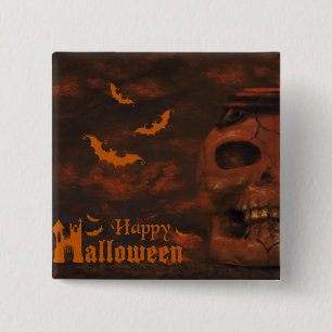 Halloween skull bats 15 cm square badge