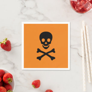 Halloween skull black orange spooky party paper napkin