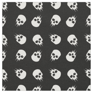 halloween skull black white skeleton fabric