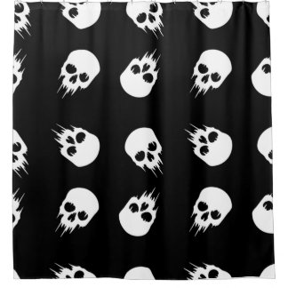 halloween skull black white skeleton shower curtain