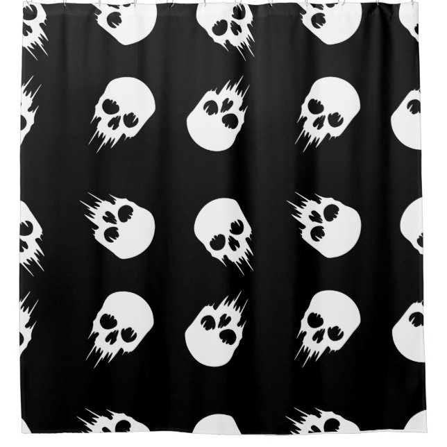 halloween skull black white skeleton shower curtain (Front)
