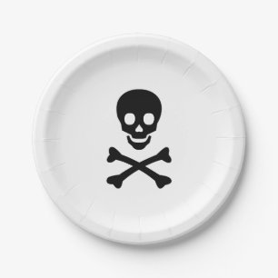 Halloween skull black white spooky party paper plate