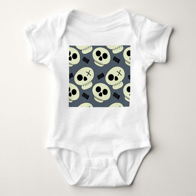 Halloween Skull, Boo Childish Design. Baby Bodysuit (Front)