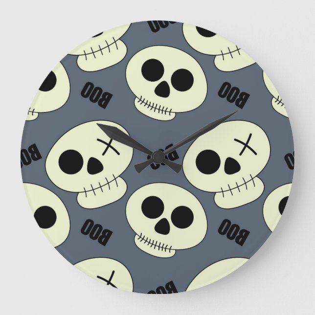 Halloween Skull, Boo Childish Design. Large Clock (Front)