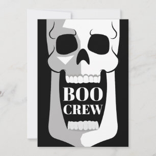 Halloween Skull Boo Crew Black White Spooky Parrty Holiday Card