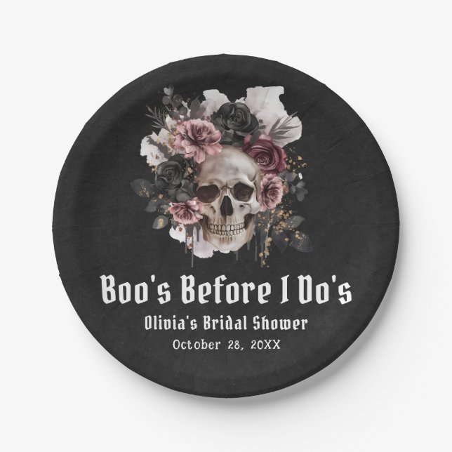 Halloween Skull Boo's Before I Do's Bridal Shower Paper Plate (Front)