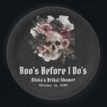 Halloween Skull Boo's Before I Do's Bridal Shower Paper Plate<br><div class="desc">These festive paper plates feature a playful skull design with the fun phrase "Boo's Before I Do's"—perfect for adding a lighthearted and spooky touch to your Halloween-themed bridal shower. Made from durable, disposable material, they are ideal for serving food and drinks while enhancing the party’s theme. A great way to...</div>