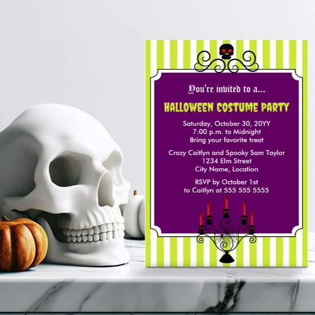 Halloween Skull Candelabra Costume Party Invitation (Get ready for a goulish Halloween costume party! Send out this perfect invite to family & friends.)
