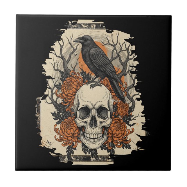 Halloween Skull Ceramic Tile (Front)