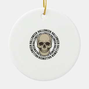 Halloween Skull Circle Vintage Engraving Design_1 Ceramic Ornament