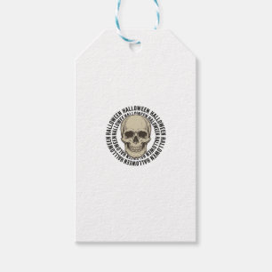 Halloween Skull Circle Vintage Engraving Design_1 Gift Tags