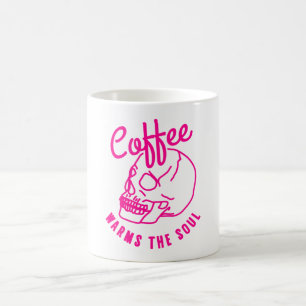halloween skull Coffee warms the soul pink Mug