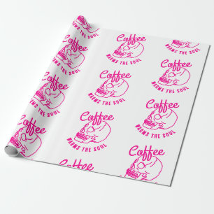 halloween skull Coffee warms the soul pink Wrapping Paper