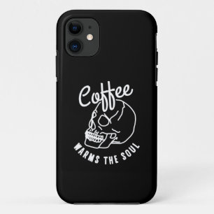 halloween skull Coffee warms the soul white iPhone 11 Case