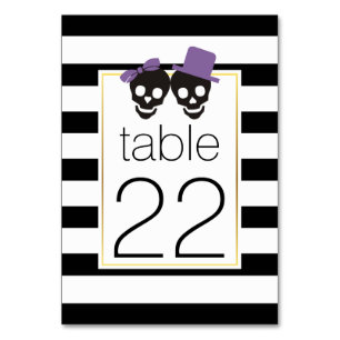 Halloween skull couple purple wedding table number