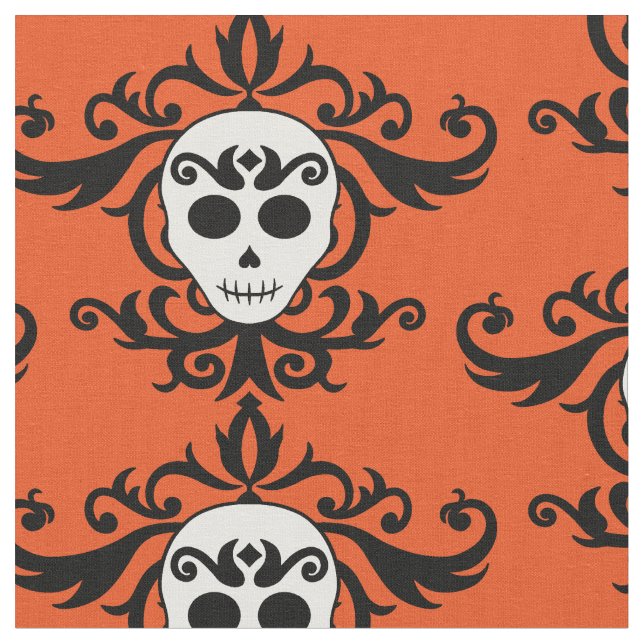 Halloween skull damask | Day of dead Fabric (Close Up)