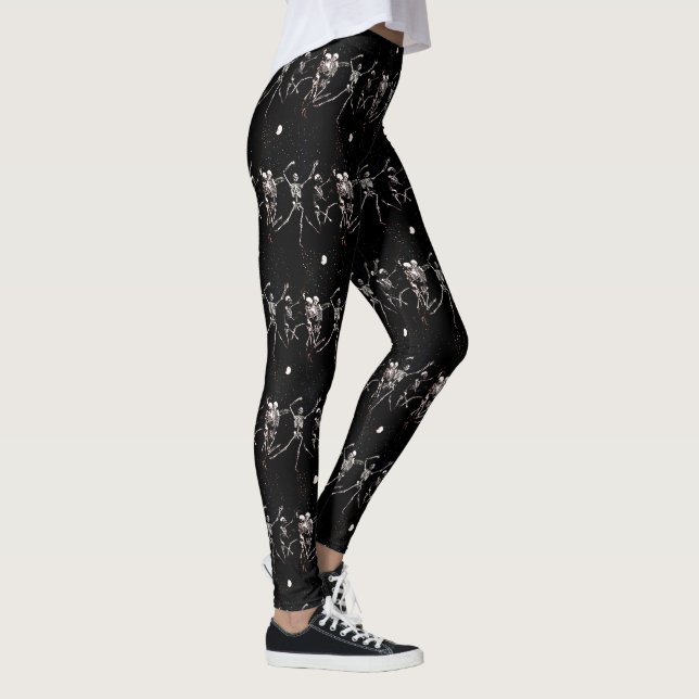 Halloween Skull Dancing Skeletons Black Happy Fun Leggings (Right)