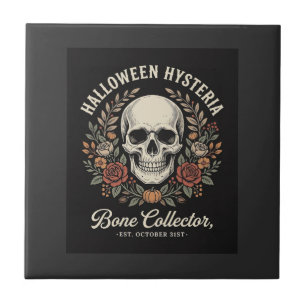 Halloween Skull Floral Bone Collector Design_1 Ceramic Tile