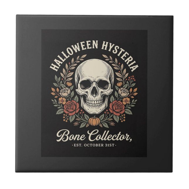 Halloween Skull Floral Bone Collector Design_1 Ceramic Tile (Front)