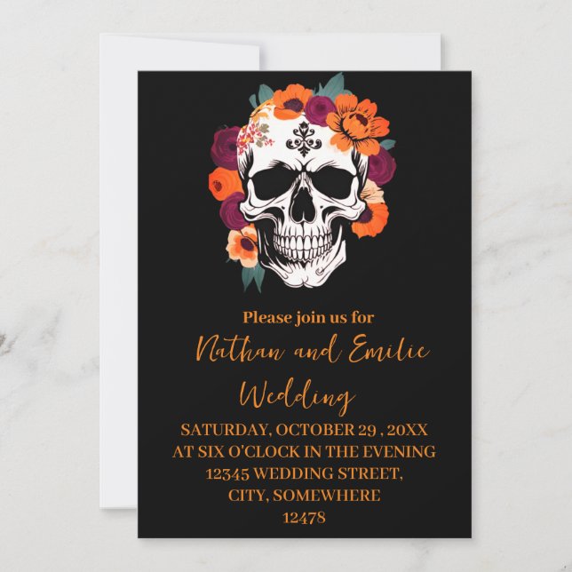 Halloween skull Gothic wedding invitation  (Front)