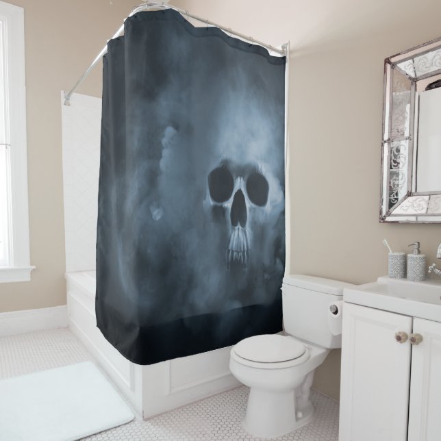 Halloween Skull in Smoke Cloud Shower Curtain (In Situ)