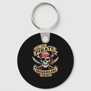 Halloween skull let the pirate shenanigans begin  key ring