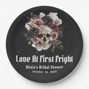Halloween Skull Love At First Fright Bridal Shower Paper Plate
