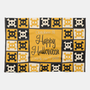 Halloween skull mosaic tea towel