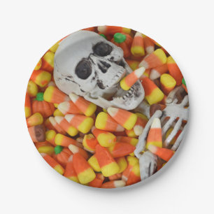 Halloween skull n candy corn paper plate