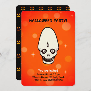 Halloween skull on black & orange invitation