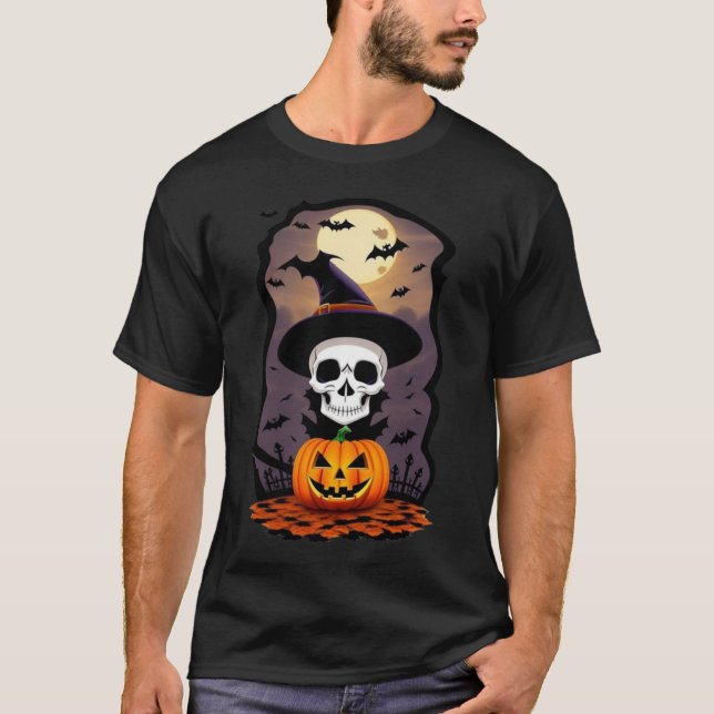 Halloween skull orang pumpkin Basic Dark T-Shirt (Front)